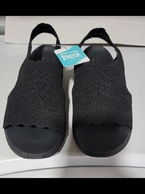 New pair of black Skechers Stretch Fit sandals. Size 10